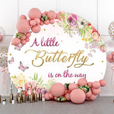 Lofaris A Little Butterfly Is On The Way Baby Shower Round Backdrop
